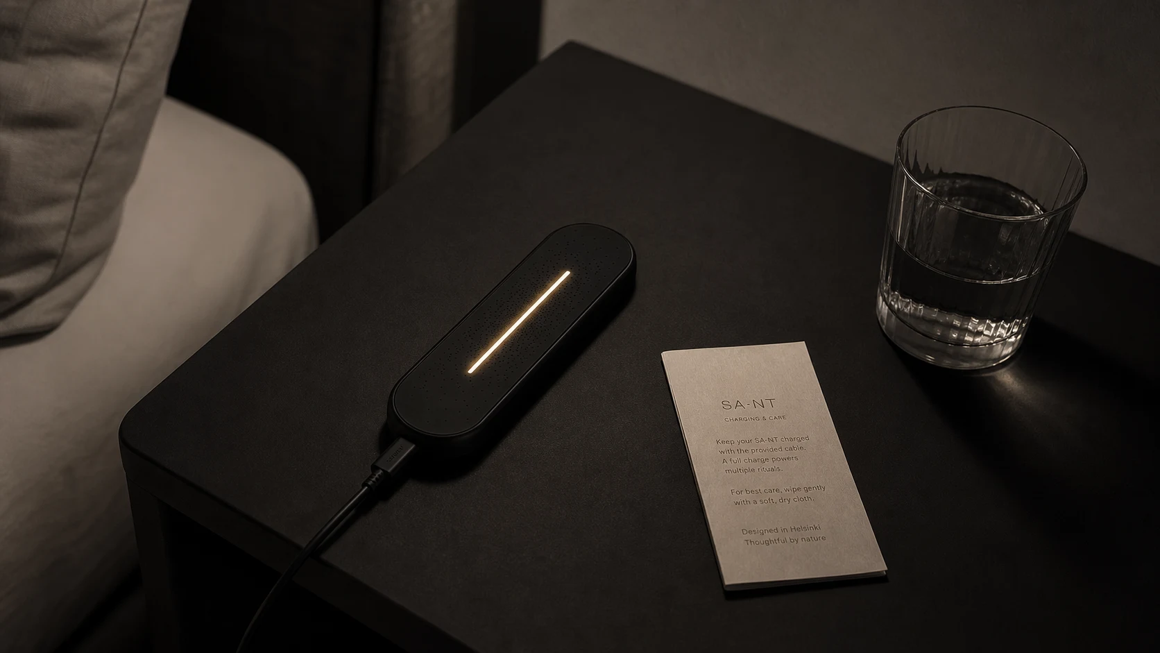 SA-NT resting on a nightstand at the end of the day